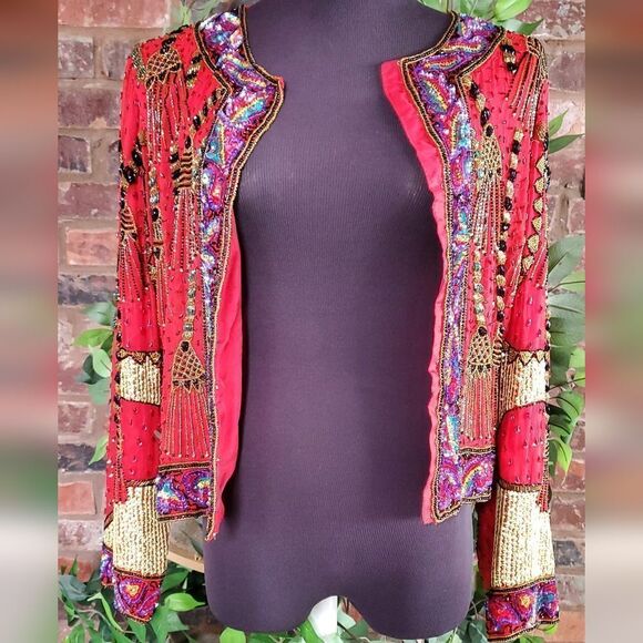 Vintage red beaded jacket - Picture 4 of 16